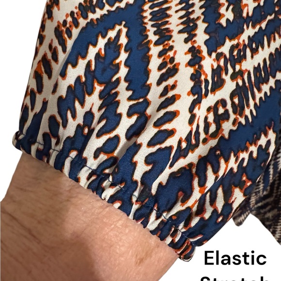 Women's Geometric Print Top w/Tassel tie - Blue Print   XLARGE     #B - Picture 3 of 9